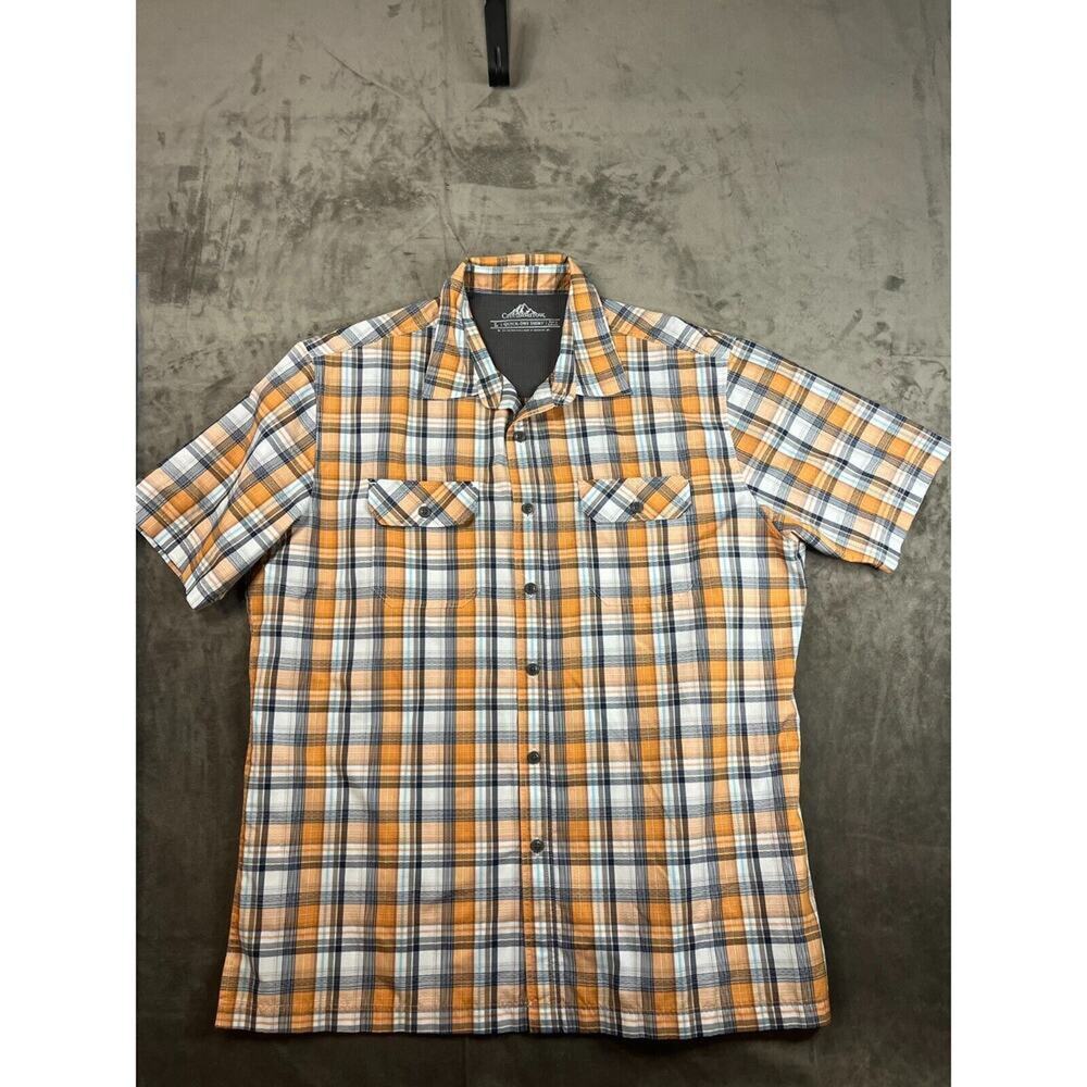 Croft & Barrow Quick Dry Short Sleeve Button Shirt Men's L Orange Plaid